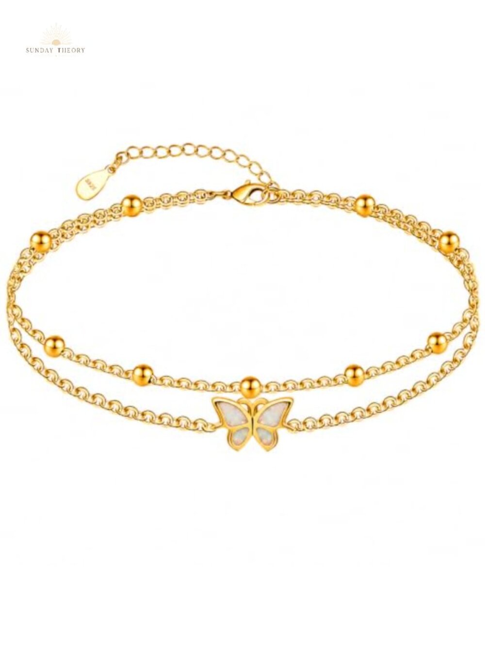 925 Sterling Silver 18K Gold Plated Layered Anklet Butterfly Charm Adjustable